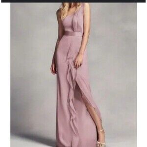 White by Vera Wang Dress Women’s Size 12 Quartz Pink One Shoulder Ruffle Formal